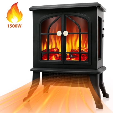 1500W Electric Fireplace Heater with 3D Realistic Flame Effect, Overheat Safety Design, Adjustable Heating Modes