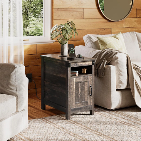 Carbin 24" Tall Farmhouse End Table with Charge Station and Storage