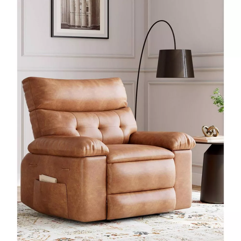 27" rocker swivel recliner with 1.5X sponge filling, side pocket