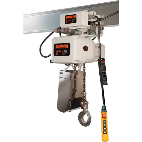 Harrington NERM010LD-SD-FG-10 NER Food Grade Hoist with Motorized Trolley 1 Ton Capacity, 460V