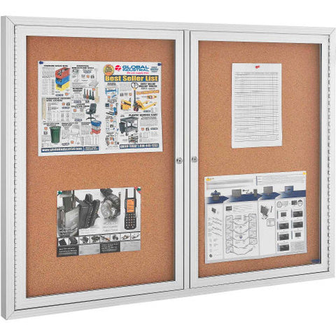 Enclosed Cork Bulletin Board - 48"W x 36"H - 2 Door