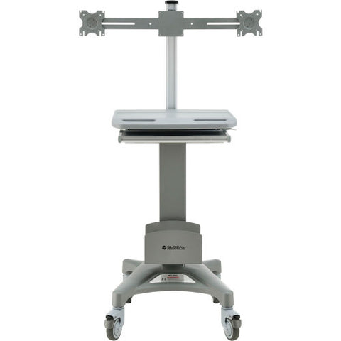 Mobile Sit-Stand Computer Workstation With Dual Monitor Mount, Gray