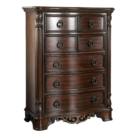 Benjara Transitional  Wood Chest With Antique Drawer Pulls- Brown