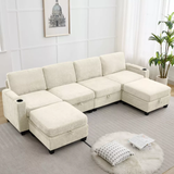 Hyleory 117.4" Modern Chenille Fabric Storage U-shaped Sectional Sofa,6 seater Couch
