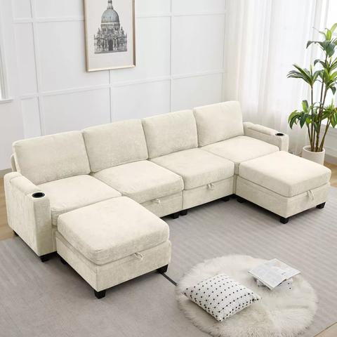 Hyleory 117.4" Modern Chenille Fabric Storage U-shaped Sectional Sofa,6 seater Couch