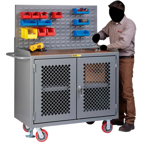 Little Giant Clear View Mobile Service Bench w/ Center Shelf & 1/4" Hardboard Top, 48"W x 24"D, Gray