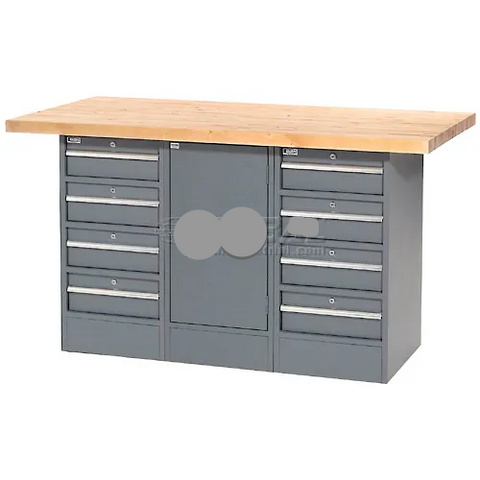 Workbench w/ Laminate Top, 8 Drawers & 1 Cabinet, 60"W x 30"D, Gray