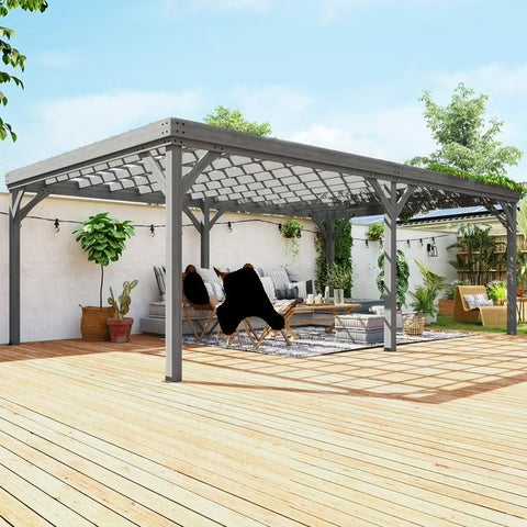 Outsunny 12' x 20' Outdoor Wooden Pergola, Grape Vine Gazebo with Concrete Anchors for Garden, Patio, Backyard, Deck, Gray