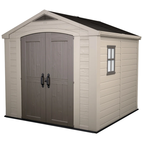 Keter Factor 8x8 Foot Large Resin Outdoor Shed with Floor Taupe Brown