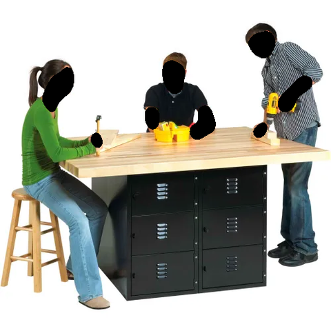 Diversified Spaces 4 Station Workbench, 12 Vertical Lockers, 64"W x 54"D, Black