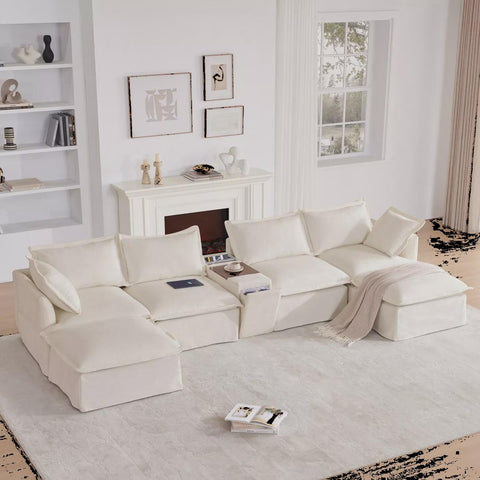 131"W Modular Sectional Sofa with Movable Ottomans, 6-Seat U-Shaped