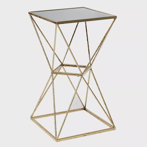 Glam Geometric Mirrored Accent Table Gold - Olivia & May: 27.625" H, No Assembly Required