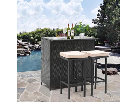 3-Piece Outdoor Wicker Bar Set- Beige