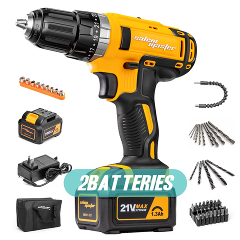 21V Cordless Drill Driver 3/8-in. Electric Drill 57pcs & 2 Batteries