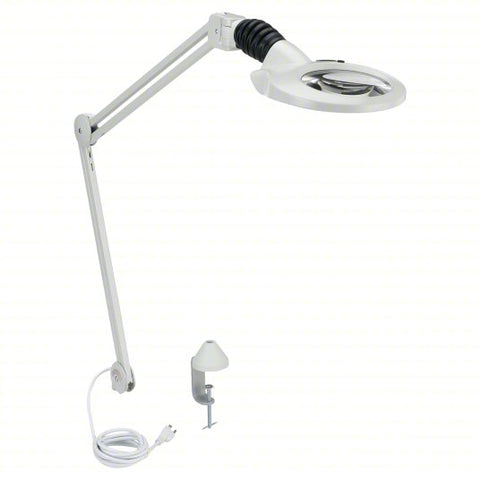 Round Magnifier Light: LED, 1.75x, 3 Diopter, 900 lm Max Brightness, 45 in Arm Reach