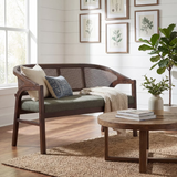 Arvid 46.25" Mid-Century Modern Rubberwood and Cane Curved Loveseat