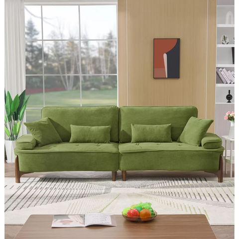 VASIP 103 inch green comfortable deep seated sofa with pillow, suitable for bedroom, living room, apartment, office, dormitory decoration