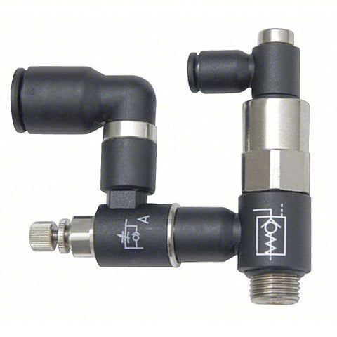 Piloted Non Return Valve with Flow Regulator: 1/2 in Port, 0.39 in Tube, Polymer, 145 psi Max., Male