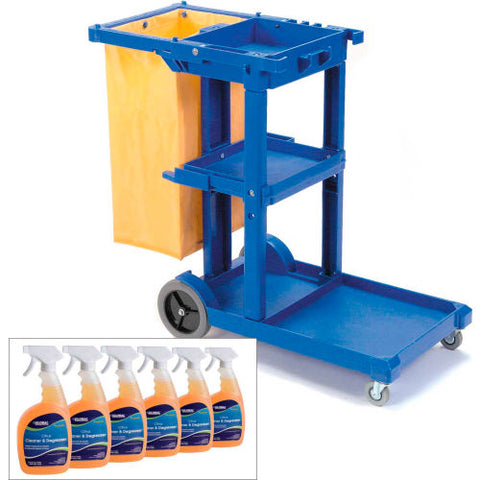 Janitor Cart Blue with Citrus Cleaner Degreaser Case