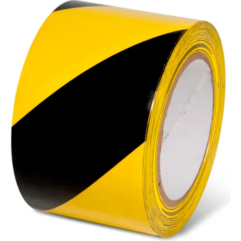 Striped Hazard Warning Tape, 3"W x 108'L, 5 Mil, Black/Yellow, 1 Roll