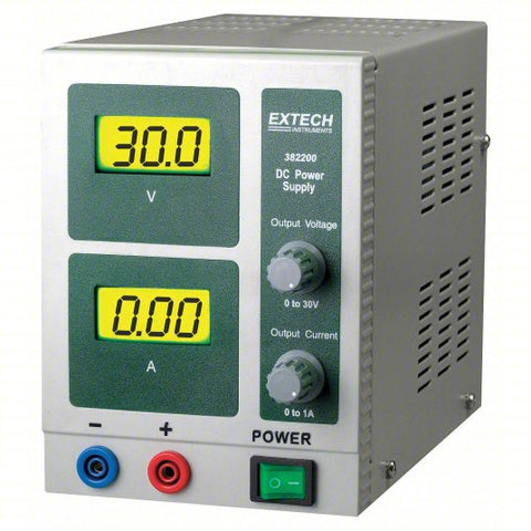 EXTECH DC Power Supply: 0 to 30V, 0 to 1 A, 115/230V AC, 0.5mV, 0.1% + 3mV Line Volts Regulation