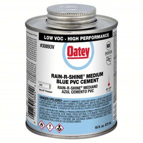 OATEY Cement: Rain-R-Shine, 16 fl oz, Brush-Top Can, Blue