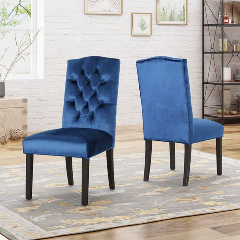 Nicholas Modern Velvet Dining Chairs, Set of 2,Navy Blue,Dark Brown
