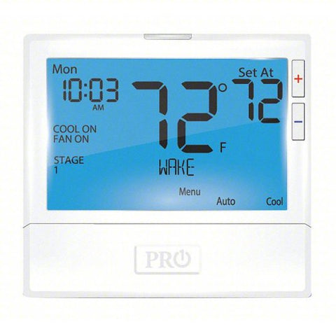 PRO1 IAQ Low Voltage Thermostat: Heat and Cool, Auto, 2 Heating Stages - Conventional System, Adj