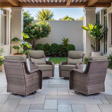 Opohoro Outdoor Swivel Rocker Patio Chairs Set with 6 inch Thick Cushions, High Back Wicker Outdoor Patio Furniture Set