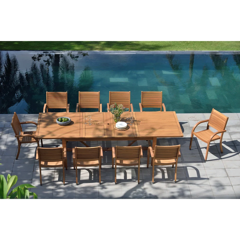 11pc Teak Finish Patio Dining Set