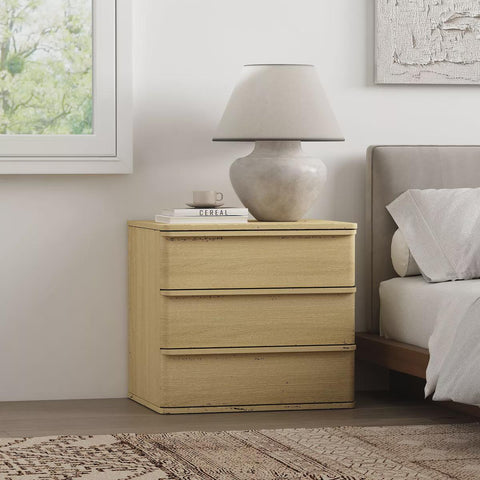 GDFStudio Corral 26" Modern 3-Drawer Wood Nightstand with Rounded Corners, Oak