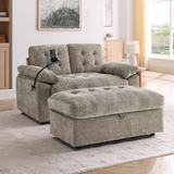 56"w Modern Luxe Upholstered Loveseat Soft Padded Couch Recliner Lounge Sofa Sleeper with Storage Ottoman, Adjustable Back,