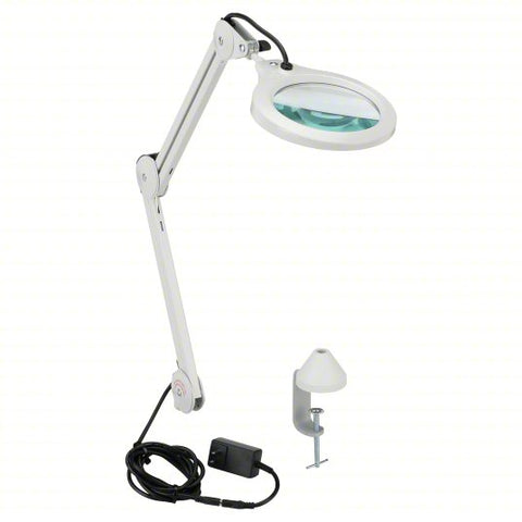 Round Magnifier Light: LED, 1.75x, 3 Diopter, 700 lm Max Brightness, 30 in Arm Reach