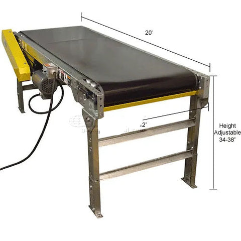 Omni Metalcraft 12"W Powered Belt Conveyor w/ Side Rails, 20'L 60 FPM, 115/230V