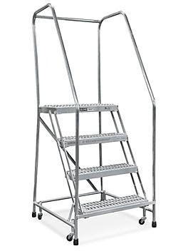 4 Step Aluminum Rolling Ladder - Assembled with 14" Top Step