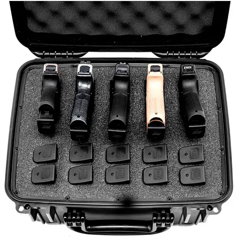 Quick Fire Multifit™ Pistol Case QF540SBKL Watertight, 5 Gun Cap, 15"x12-1/8"x12-1/8" Black