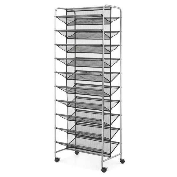 10 Tier 60 Pair Metal and Mesh Rolling Shoe Rack-silver – ADVANCED ...