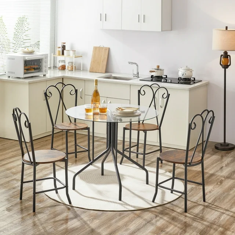 Modern Glass Dining Table Set for 4,Round Dining Table Set with 4 Chairs,Tempered Glass Round Table