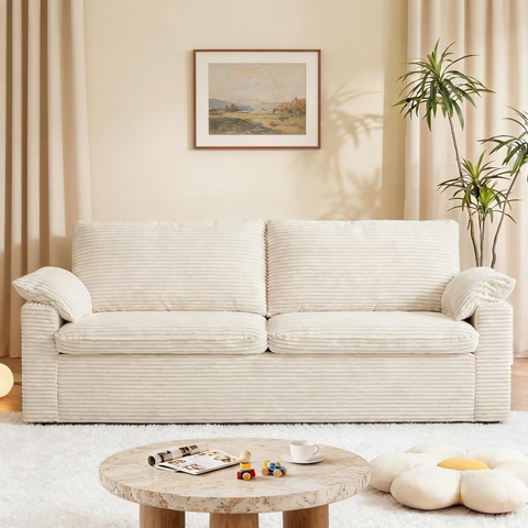 Dyonery 70" Loveseat Sofa Corduroy Couch,Modern Sofa Love Seat, Deep Seat Slipcovered Sofa with 2 Wide Armrest Pillows and Soft Backrest