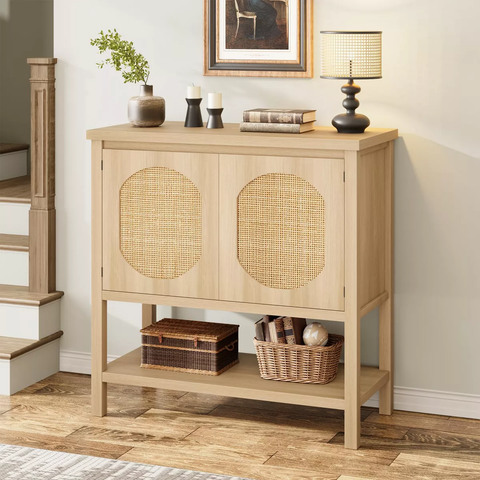 Farmhouse Console Table, Sofa Table with 2-Door, Entryway Table with Storage Shelf, Hallway Table