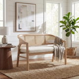 Arvid 46.25" Mid-Century Modern Rubberwood and Cane Curved Loveseat