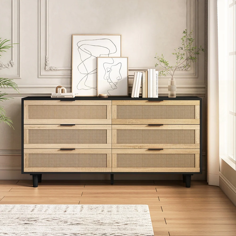 6-Drawers Rattan Storage Cabinet - 59.06"Black
