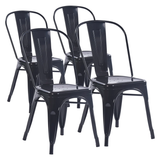 Metal Stackable Side Chair, Armless Dining Chair, Indoor Outdoor Patio Chair (Set of 4)