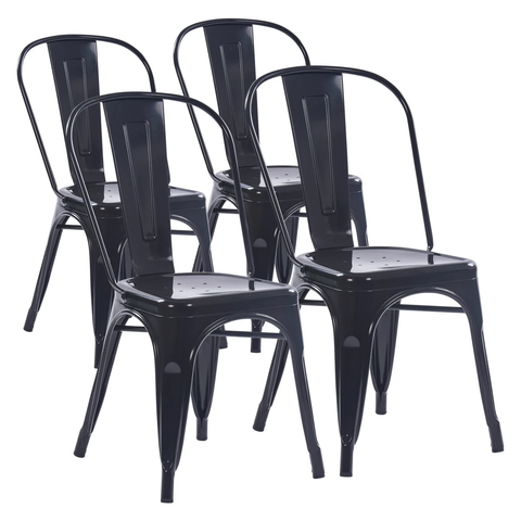 Metal Stackable Side Chair, Armless Dining Chair, Indoor Outdoor Patio Chair (Set of 4)
