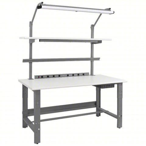 BENCHPRO Workbenches: Adj Ht, Laminate, 60 in x 30 in, 1,200 lb Overall Load Capacity, Gray
