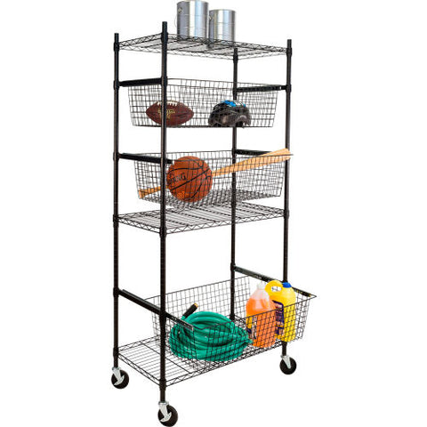 All-Star Sports Equipment Shelf, 35-1/2"L x 17-15/16"W x 73-5/8"H - Black
