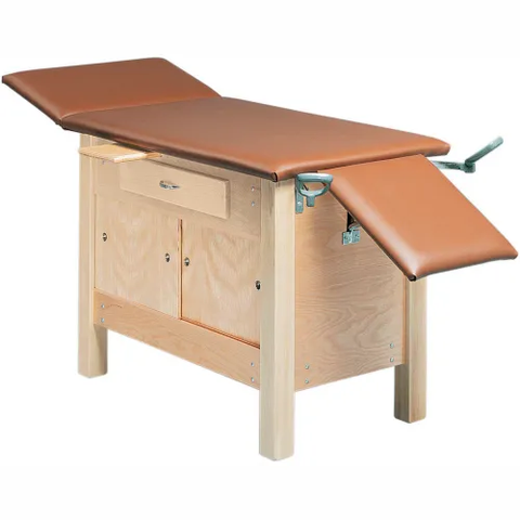 Wooden Exam Table with Enclosed Cabinet, Drawer and Sliding Doors, 3-Section, 72"L x 24"W x 30"H