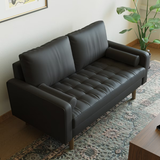 Tree City- 58" Faux Leather Loveseat Sofa, Mid-Century Modern 2-Seater Couch