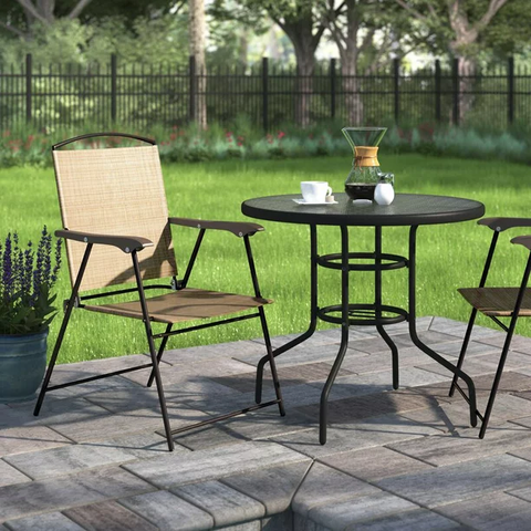 2 Pieces Patio Folding Chairs Outdoor Chairs Textilene Furniture Chair Set, Beige