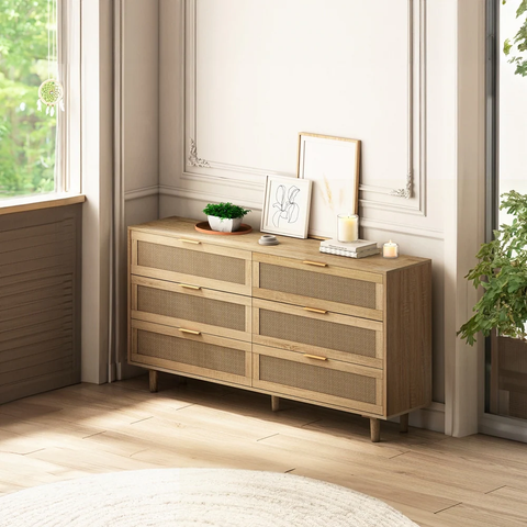 6-Drawers Rattan Storage Cabinet - 59.06"Natural